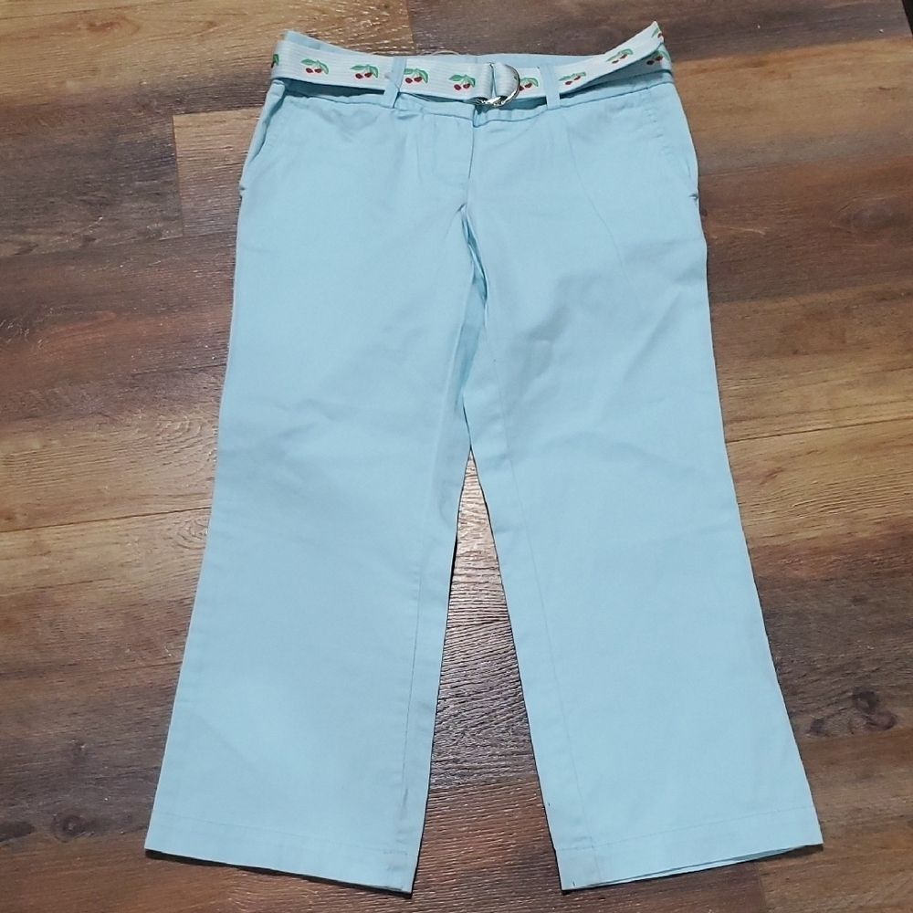 Tommy Hilfiger Blue Capris with Straight-Leg Cut With Cherry Patterned Belt